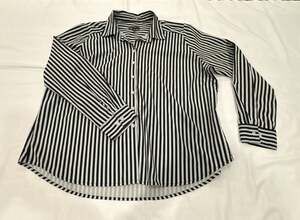 NDSTRY by ICO Ladies Black and White Striped Long Sleeve Button-Up Shirt